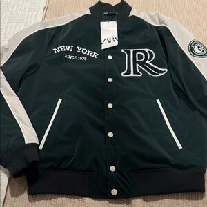 Zara Green and Gray Bomber Jacket